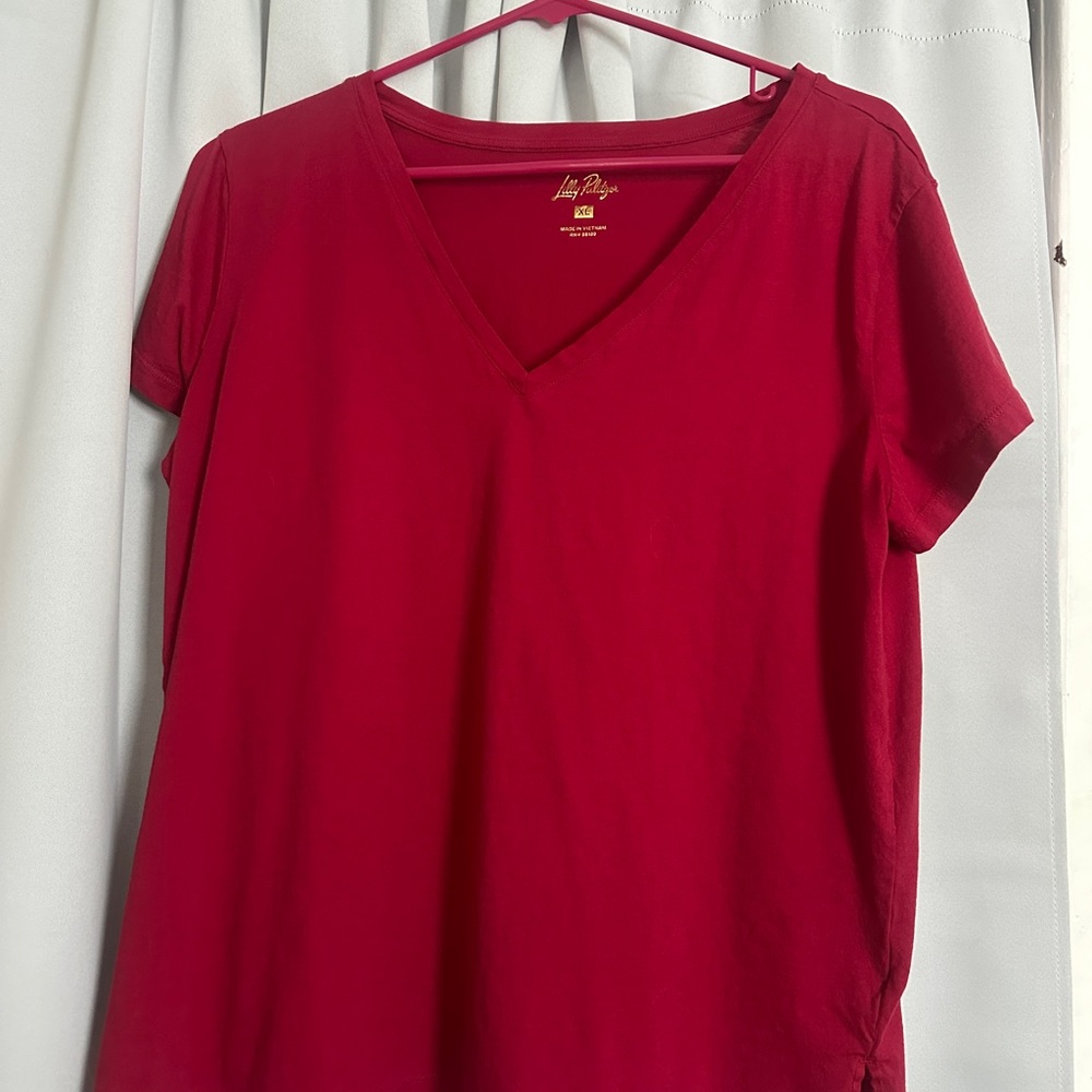 Lilly Pulitzer Raspberry V-Neck Short Sleeve Tee